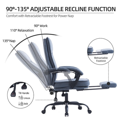 MZLEE Office Chairs for Home, Ergonomic Office Chair with Footrest, 90-135° Recline