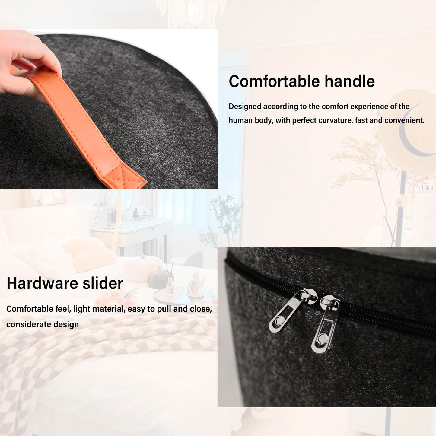 Hat Boxes Hat Storage Box Felt Round Hat Box Foldable with Carry Handle and Clear Window for Wardrobe Organization, Travel,Dustproof (black)
