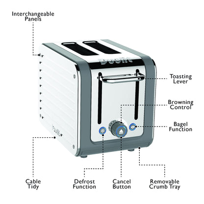 Dualit Architect 2 Slice Toaster Stainless Steel with Grey Trim Extra-Wide Slots, Peek and Pop Function, Patented Ideal Toast Technology  Matching