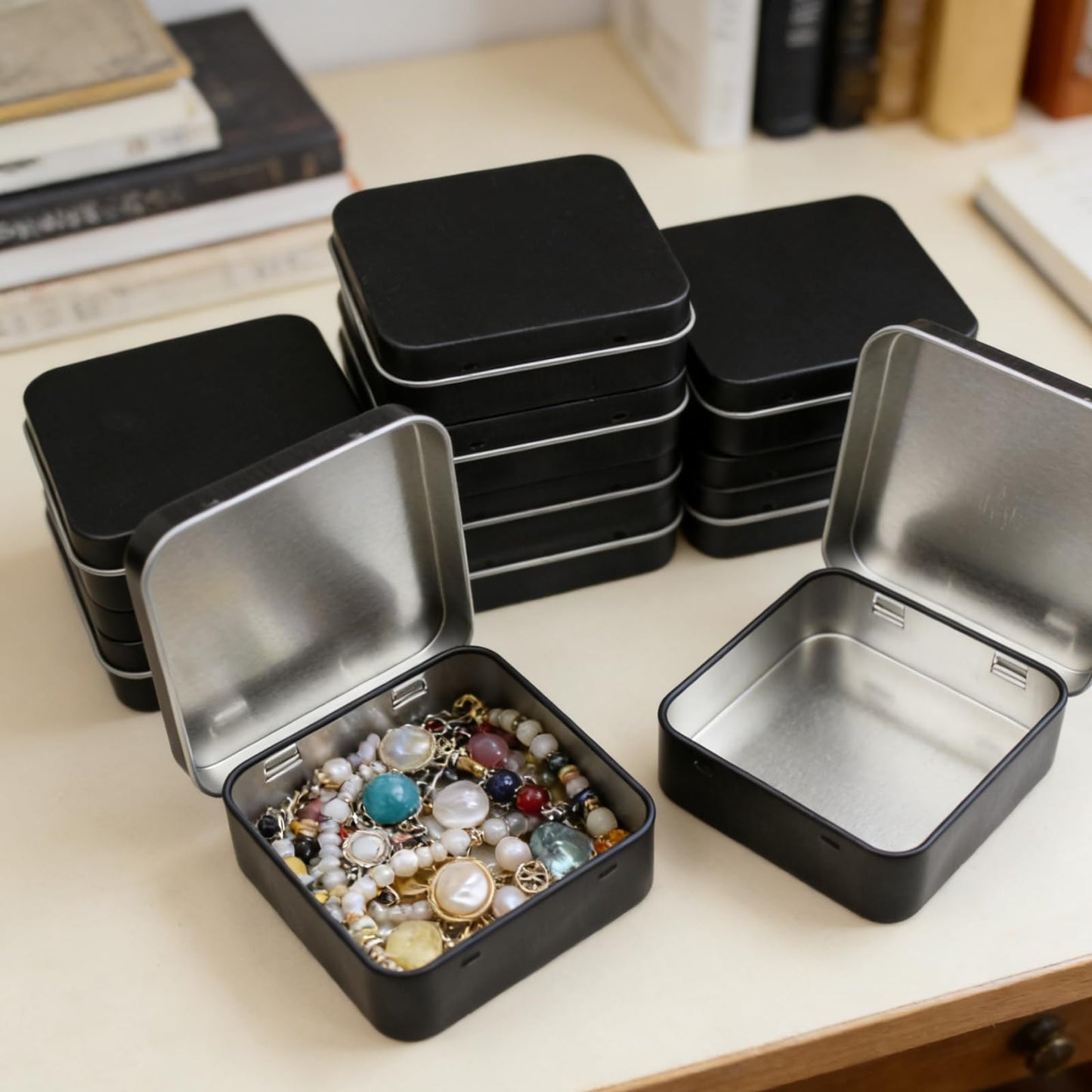 Goodma 12 Pieces Square Metal Empty Tins, Black