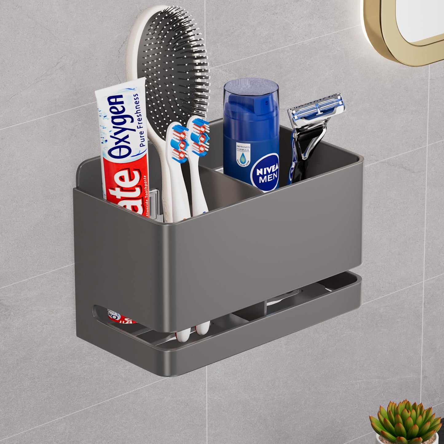 YESENT Aluminum Electric Toothbrush Holder - Bathroom Wall Mounted Toothbrush Holder-Grey (Gray double slot)