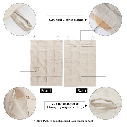 HSOFTIFY 100% Pure Linen Hanging Storage Bags with 20 Pockets, Linen
