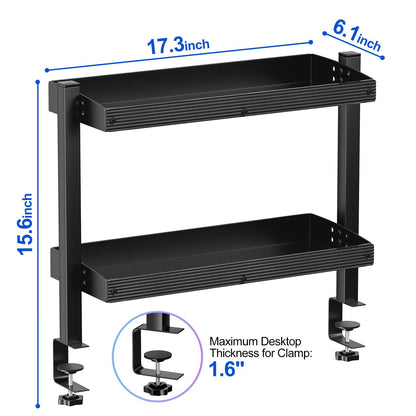 OUKMIC 2-Tier Clamp-On Desk Shelf, 17 inch Metal Desktop Organizer