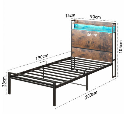 ODK 3ft Single Bed Frame with Storage Wooden Headboard, 90x190cm