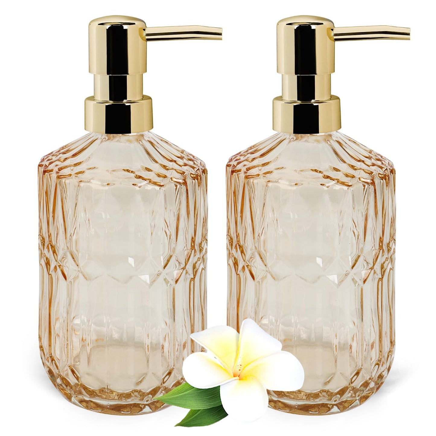 2 Pcs Glass Soap Dispenser with Pump, 13.5 Oz/400 ml Washing up Liquid Dispenser, BPA Free Refillable Non-slip Pump Bottle for Shampoo