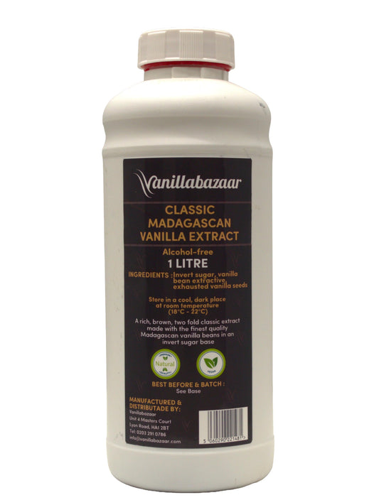 1 Litre Classic Madagascan Vanilla Extract Double Strength with Seeds - Natural, Kosher, Halal Certified, Vegan, Alcohol-Free - Baking Ingredients |