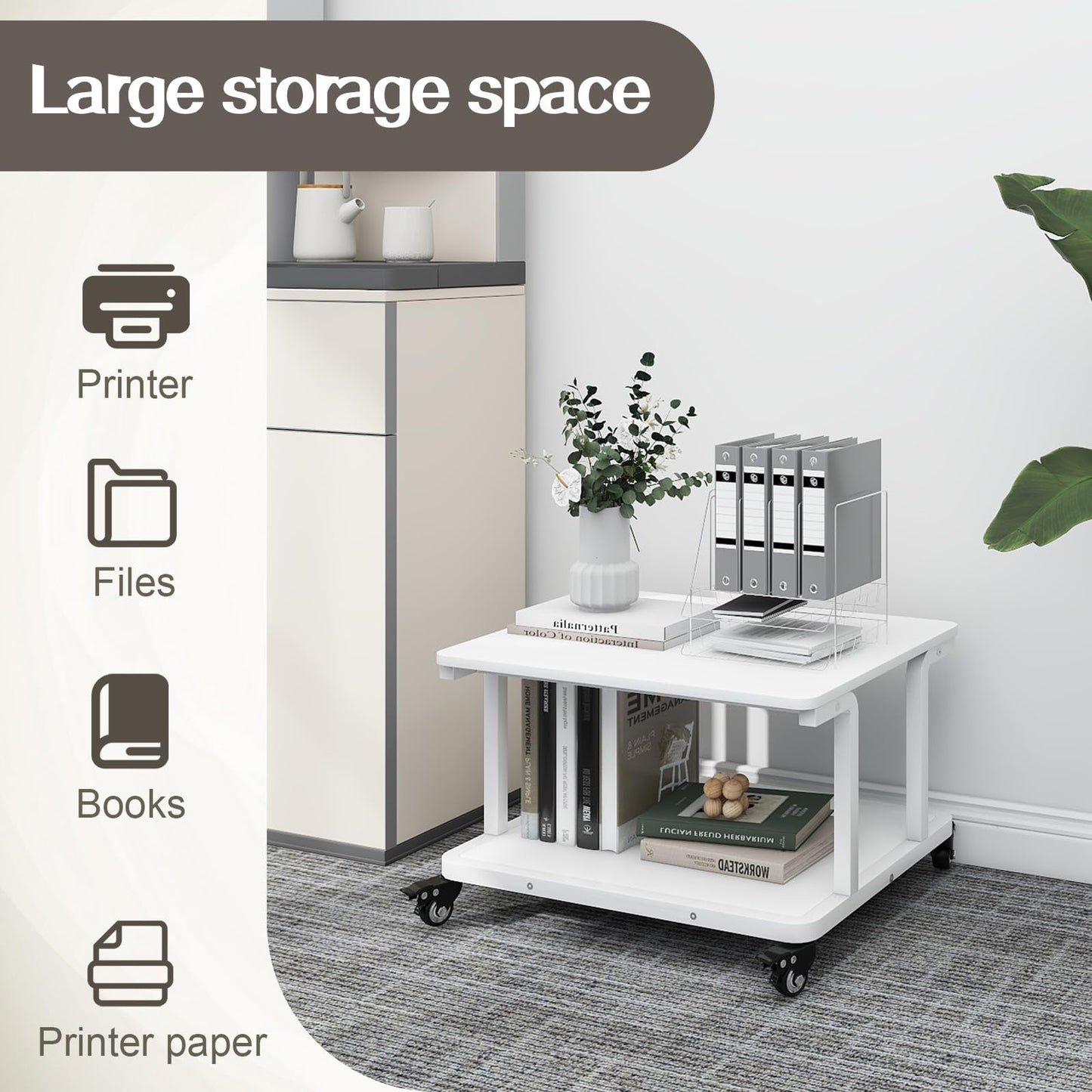 PUNCIA 2-Tier Laser Printer Stand with Storage Shelf for Home Office