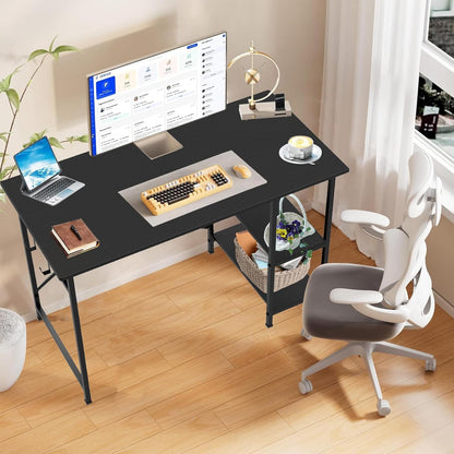 YOBWOK Computer Desk,Desk with 2 Reversible Shelves, Computer Table for Workstations, Gaming Desk, for Home Office, Living Room, Steel Frame,2 Hooks