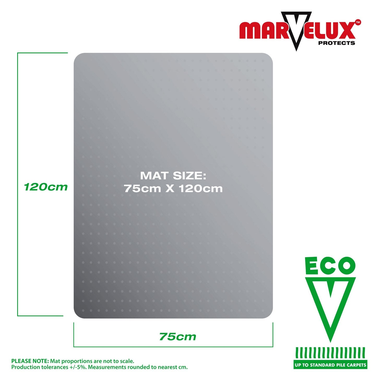 Marvelux 75 x 120cm Durable Eco Friendly Office Chair Mat for Low and Standard Pile Carpets, Rectangular Clear Enhanced Polymer Carpet Protector, Made