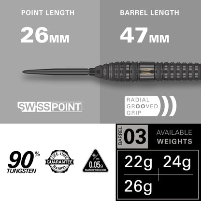 Target Darts Bolide Void 90% Tungsten Dart Set, Steel Tip Swiss Point Darts | Barrel 03, 24G | Professional Darts Sets, Black Darts, Swiss Point Tool