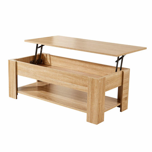 Home Source Coffee Table with Lift Up Top Storage Area and Magazine Shelf, Oak Effect