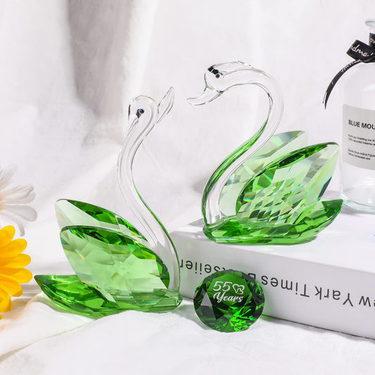 Set of 2 Crystal Green Swans for Wedding Gifts for Couple 55 Years Marriage Emeraled 55th Wedding Anniversary Presents for Parents Glass Swans