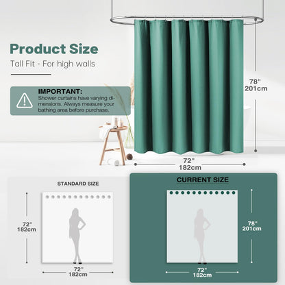 BTTN Long Waffle Shower Curtain, Waterproof, 182x200cm, Seaweed Green