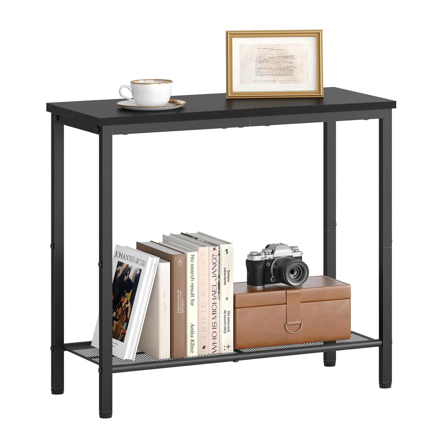 Hoctieon 2 Tier End Table, Sofa Side Table, Narrow Side Table with Storage, Slim Nightstand for Small Spaces, Metal Frame, for Living Room, Bedroom