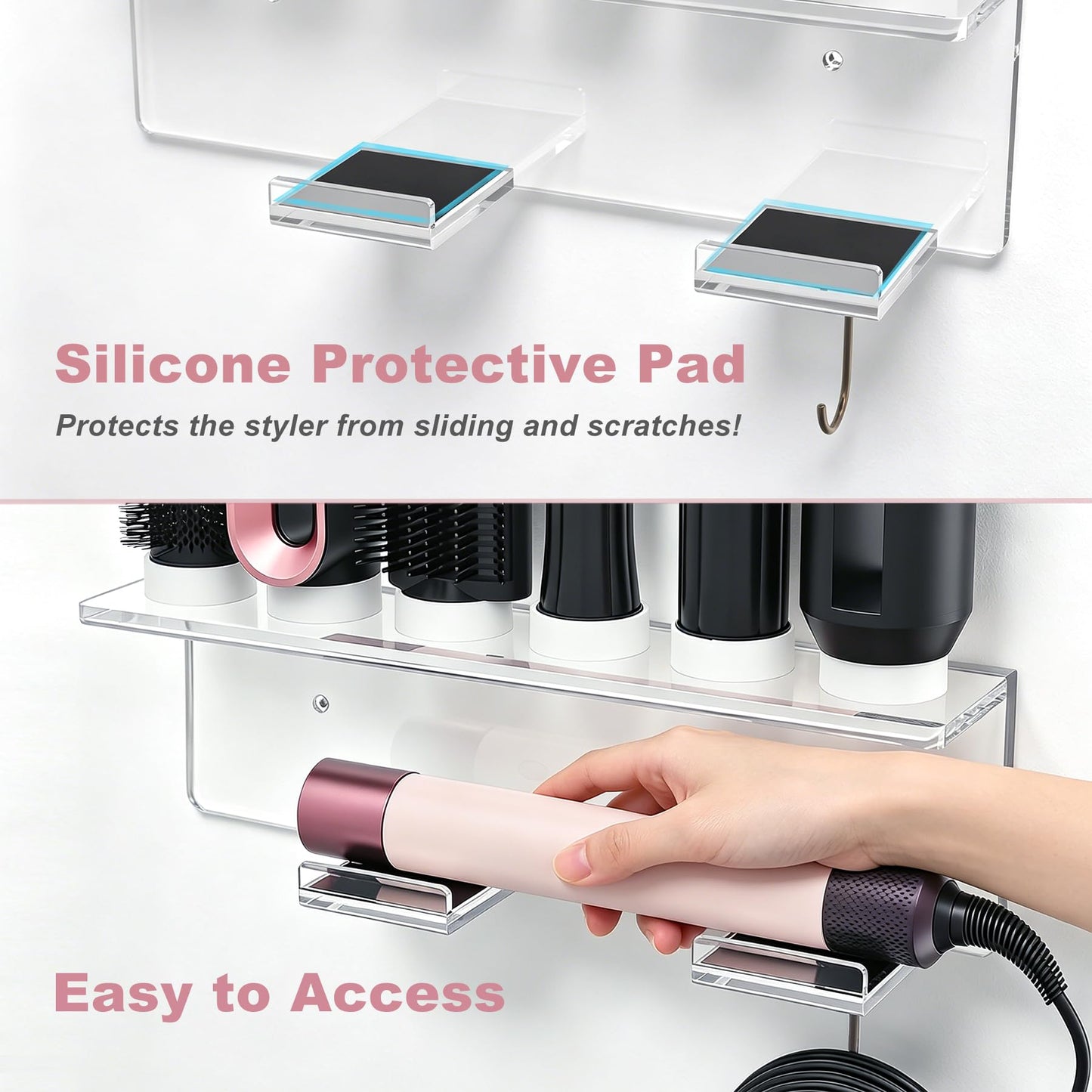 Affogato Wall Mount Holder Compatible with All Dyson Airwrap Styler Accessories, Upgraded Acrylic 6 Holes Storage Organizer Rack for Bathroom
