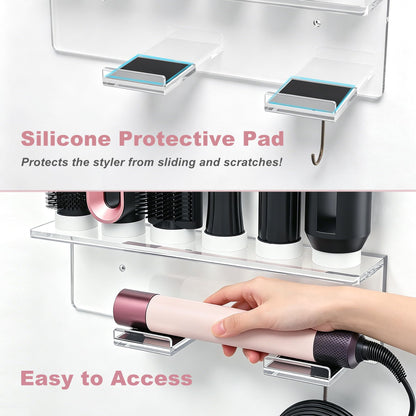 Affogato Wall Mount Holder Compatible with All Dyson Airwrap Styler Accessories, Upgraded Acrylic 6 Holes Storage Organizer Rack for Bathroom