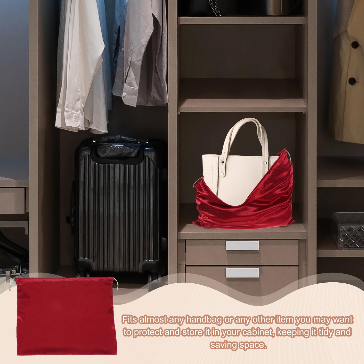 sourcing map Dust Cover Storage Bag Silk, Dust Bags for Handbags with Drawstring for Pouch Purse Cloth Shoes Travel Storage (Red, 15.75"x19.69")
