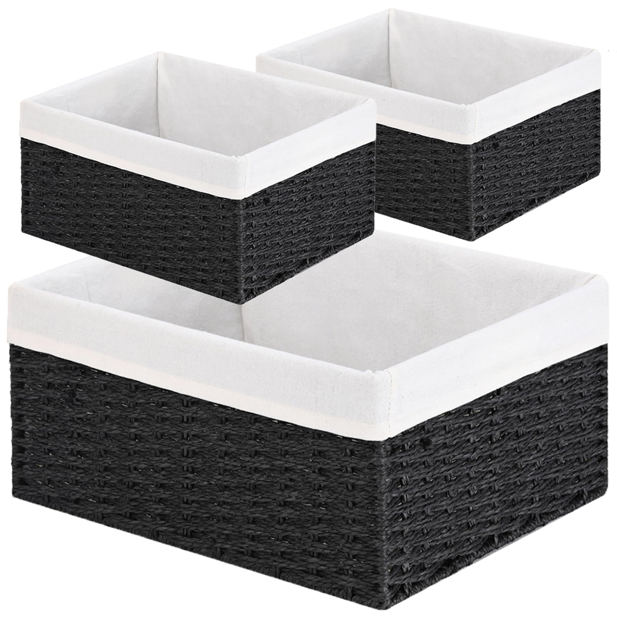 Vagusicc Wicker Storage Basket, Set of 3 Rectangular Storage Gift Hamper Basket with Removable Fabric Lining