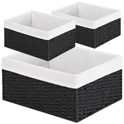Vagusicc Wicker Storage Basket, Set of 3 Rectangular Storage Gift Hamper Basket with Removable Fabric Lining