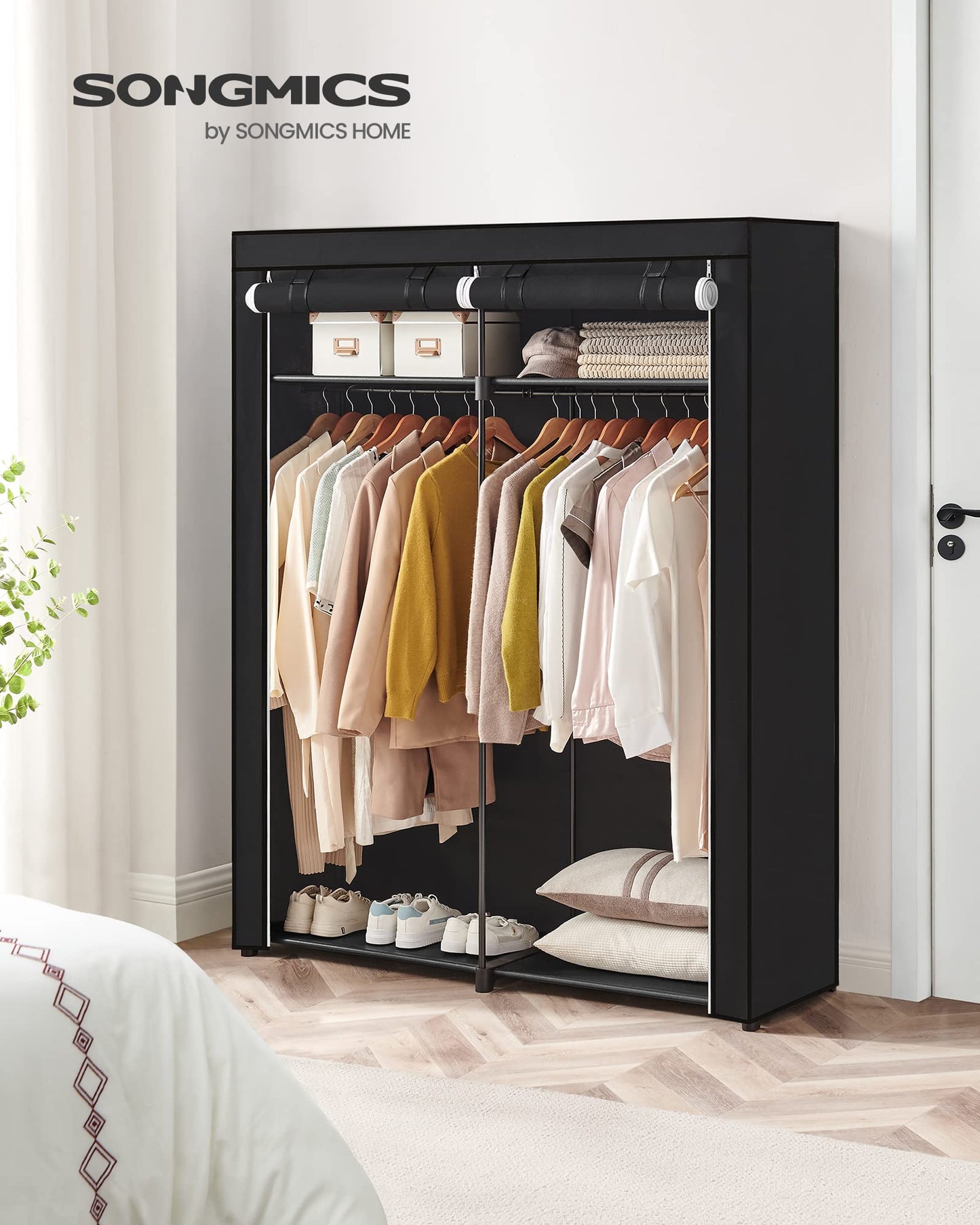 SONGMICS Wardrobe, Clothes Storage Wardrobe for Bedroom with 2 Clothes Rails, Fabric Portable Wardrobe, Collapsible, Clothes Rack, for Closet, 43 x