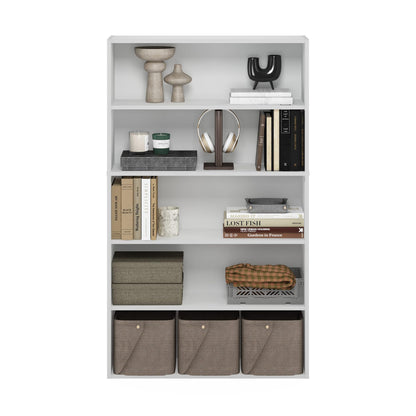 Furinno PASIR Book Shelf, 5-Tier Bookshelf, Bookcase with Open Shelf, 9.4 x 31.5 x 52.7, for Living Room, Bedroom, Home Office, White
