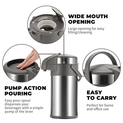 Olerd Coffee Pump Flask, 3L Stainless Steel Airpot Hot Beverage Dispenser & Hot Water Urn-Coffee Carafe Perfect for Coffee and Tea