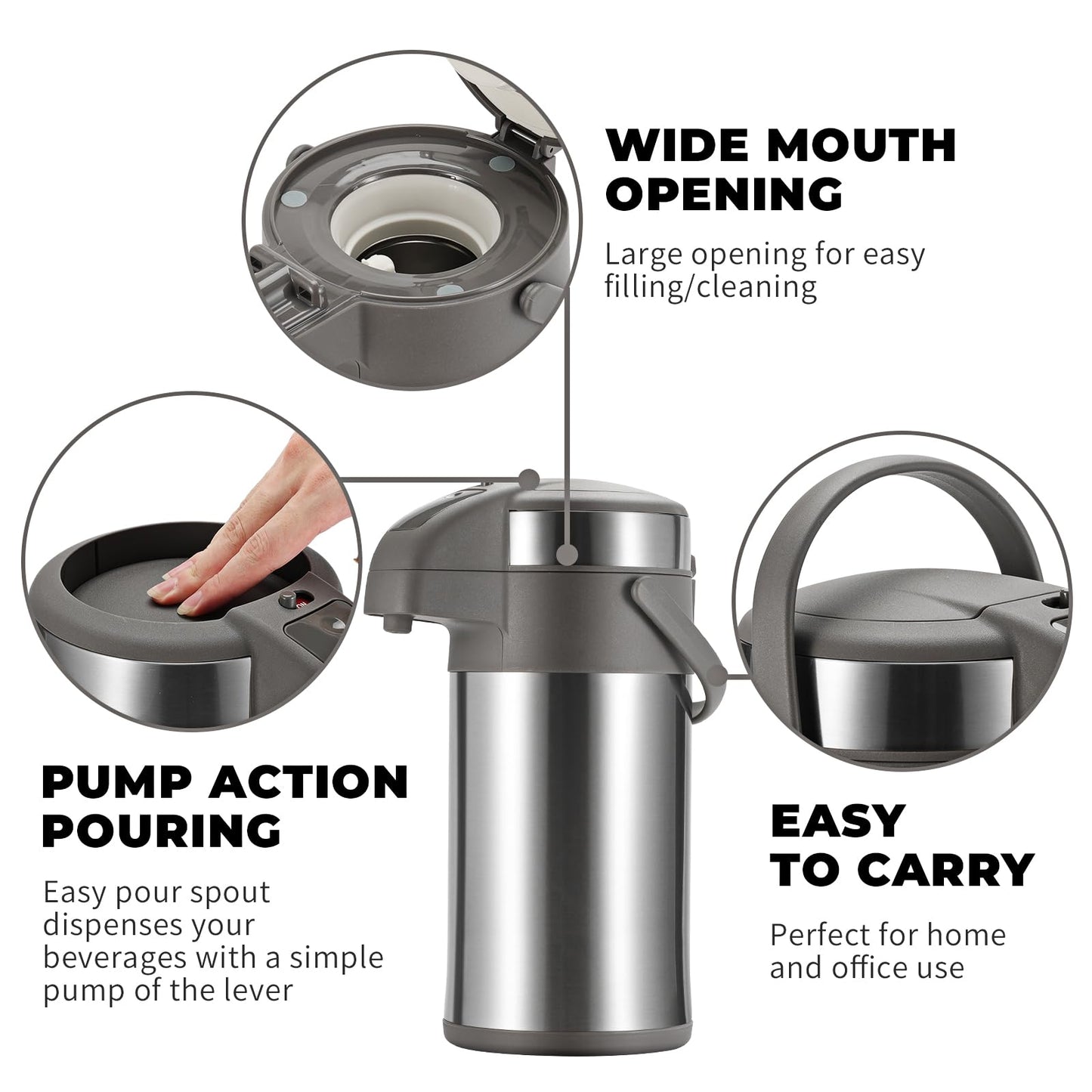 Olerd Coffee Pump Flask, 4L Stainless Steel Airpot Hot Beverage Dispenser & Hot Water Urn-Coffee Carafe Perfect for Coffee and Tea