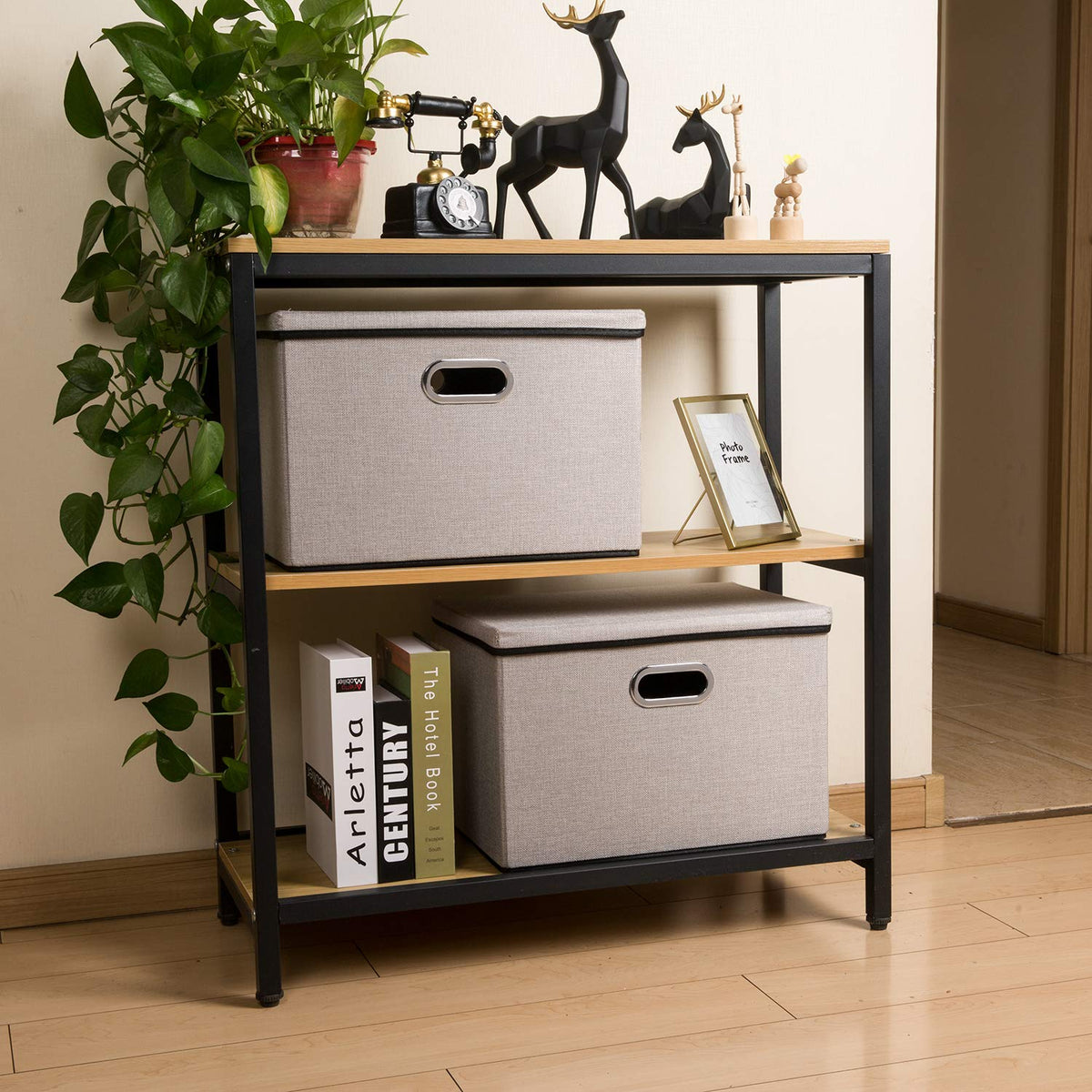 Prandom Storage Boxes with Lids Large,Collapsible Linen Fabric Storage Box,Decorative Bins,Really Useful Box,Clothing