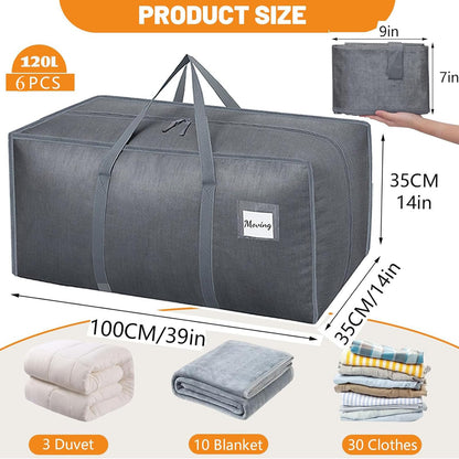 Dntorx 6 Pack 120L Moving Bags and Storage Bag Dorm Moving Essential, Gray