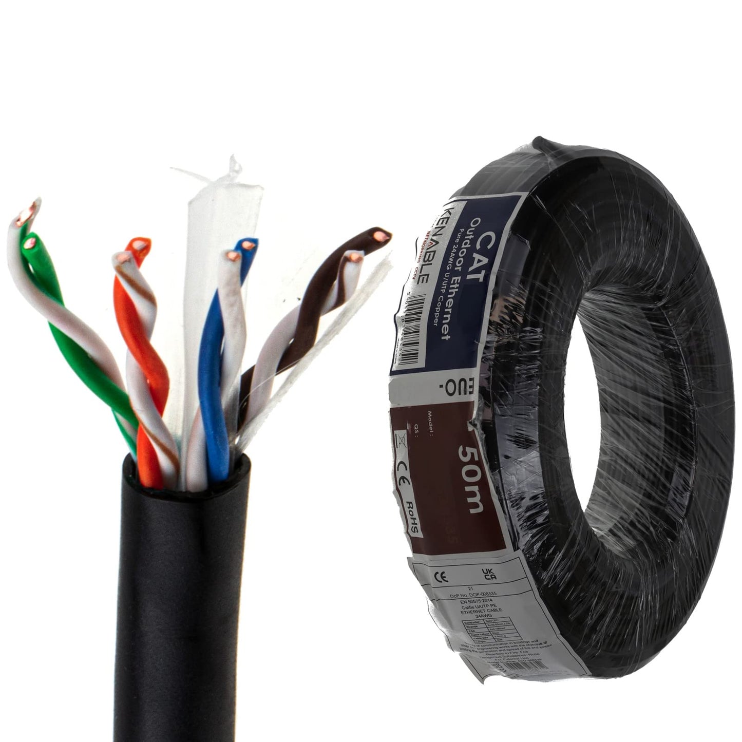 kenable External CAT6 Outdoor Use COPPER Ethernet Network Cable Reel UTP 50m Black [50 metres]
