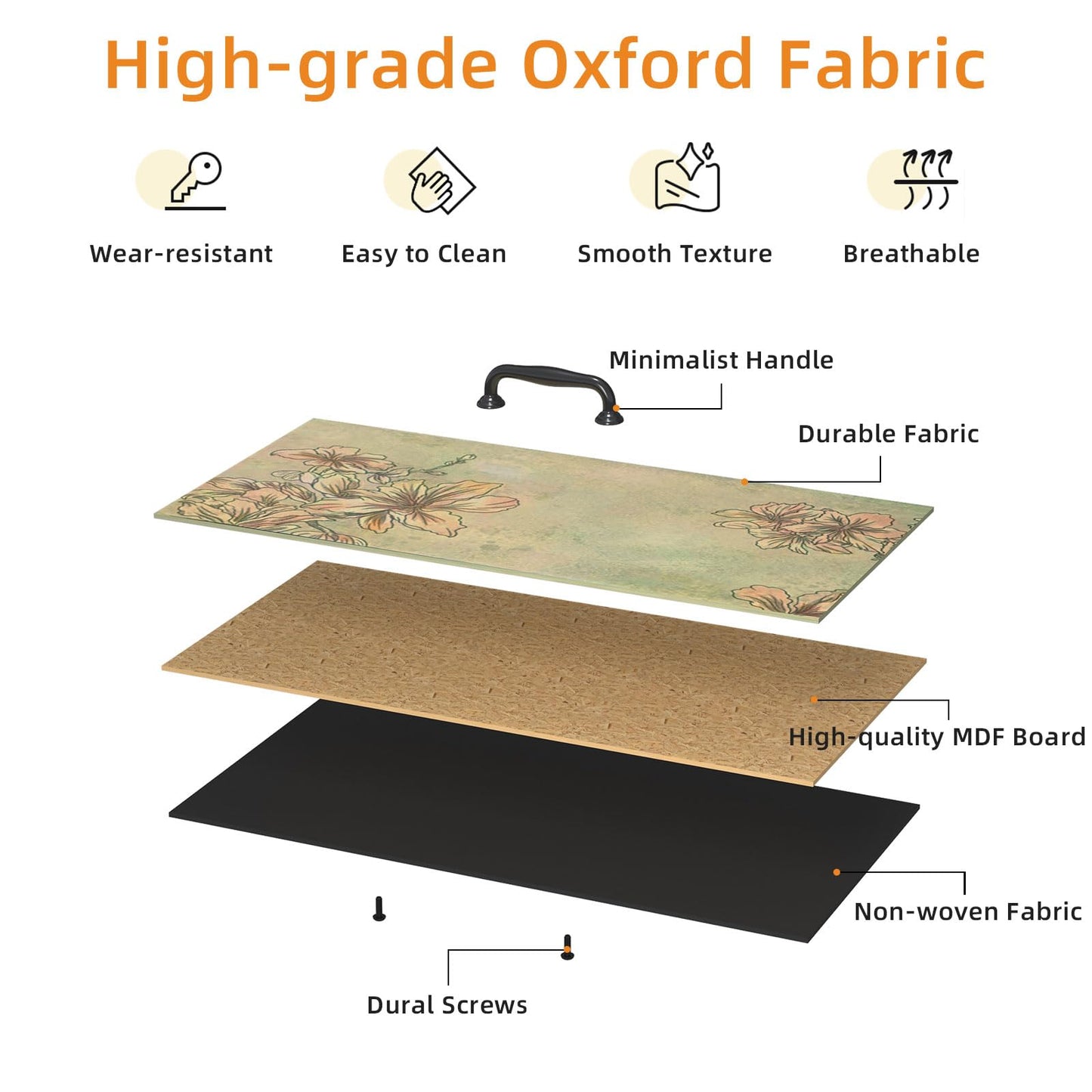 CAIYUN Chest of Drawers Bedroom with 5 Drawers, Tall Fabric Dressers with Flower Printing, Dresser for Entryway Hallway Living Room, Closet Storage