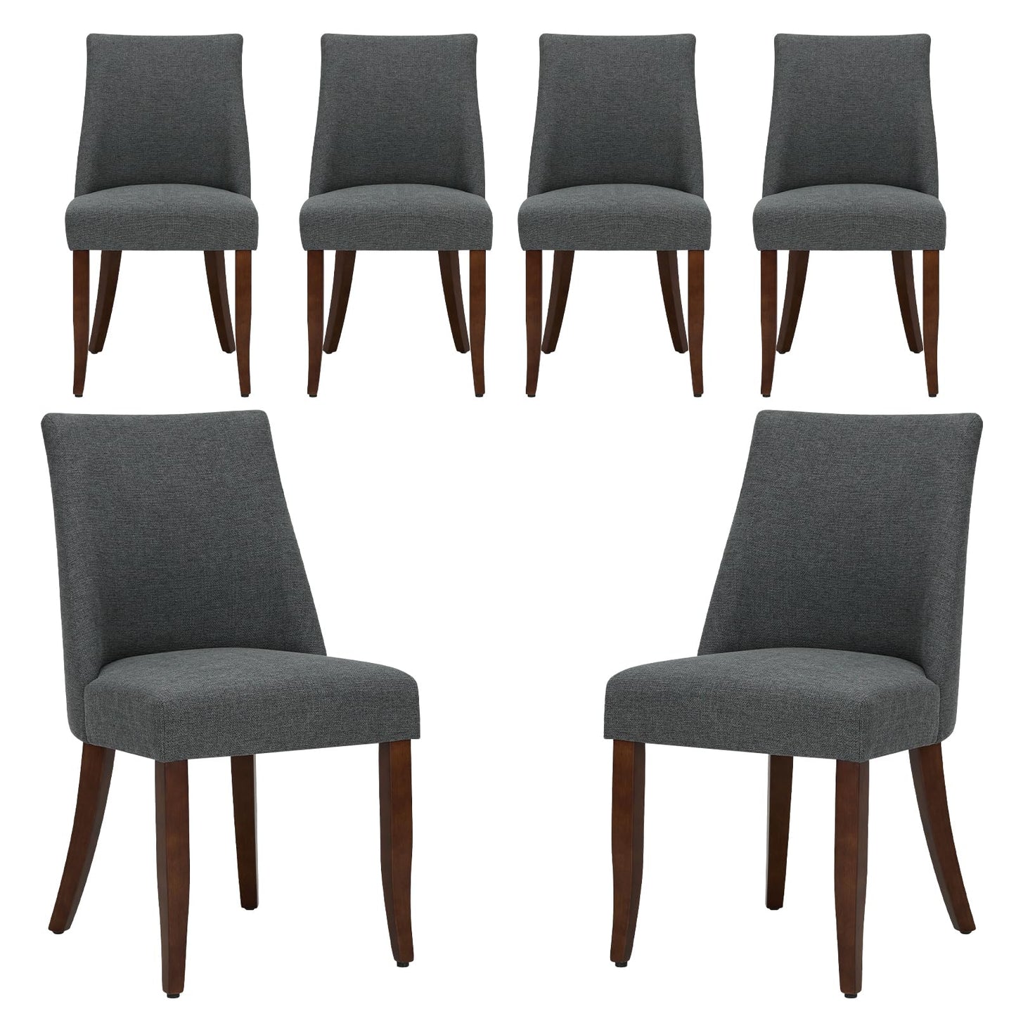 COLAMY Upholstered Dining Chairs Set of 6, Linen Fabric Parsons Dining Room Chairs with Curved Backrest, Solid Rubber Wood Legs