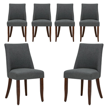COLAMY Upholstered Dining Chairs Set of 6, Linen Fabric Parsons Dining Room Chairs with Curved Backrest, Solid Rubber Wood Legs