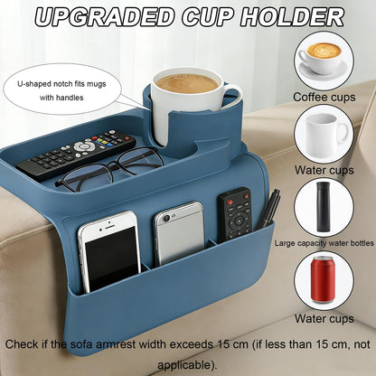 Sofa Arm Tray - Silicone Non-Slip Armchair Tray Caddy, Arm Chair Armrest Table Trays, with Double Side Pockets, Sofa Organiser for Cups, Phones