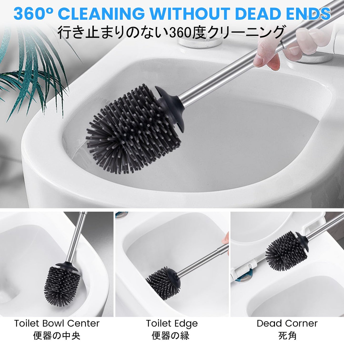 Smartbin Stainless Steel Toilet Brush and Holder Toilet Brush Bowl Cleaning Brush Double Layer Holder Long Brush Handle High Density Silicone Head