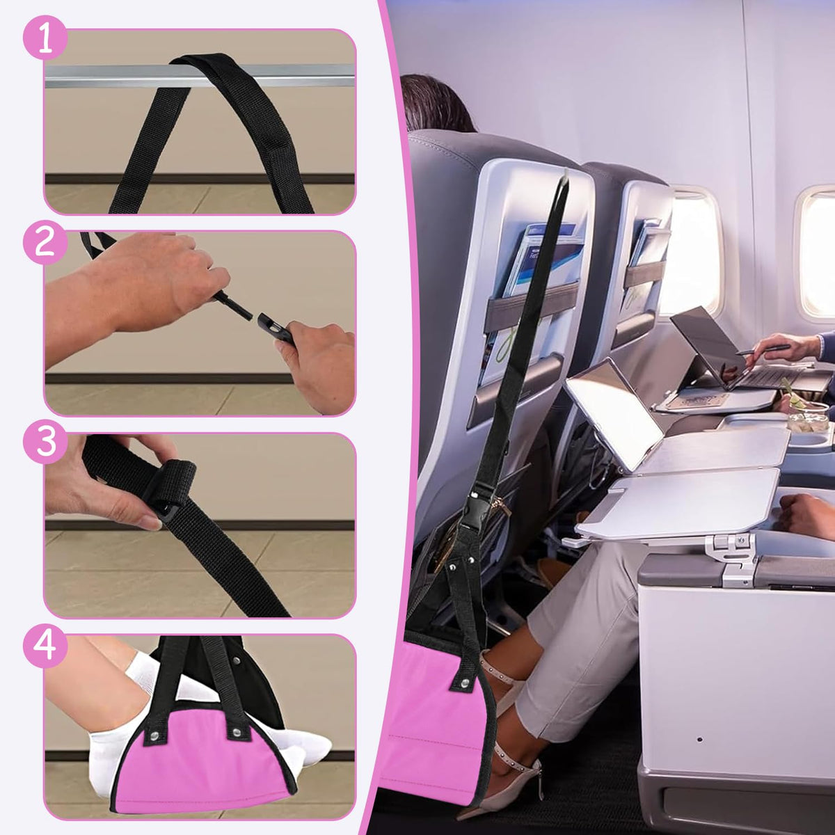 Xynovate 2 PCS Airplane Footrest, Portable Adjustable Plane Leg Rest, Travel Foot Hommock with Memory Foam, Ergonomic Support for Long Flights
