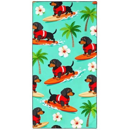 Violetpos Surfing Dachshund Beach Towel, Extra Large 180x90 cm 250GSM Microfibre, Sand Free Quick Dry