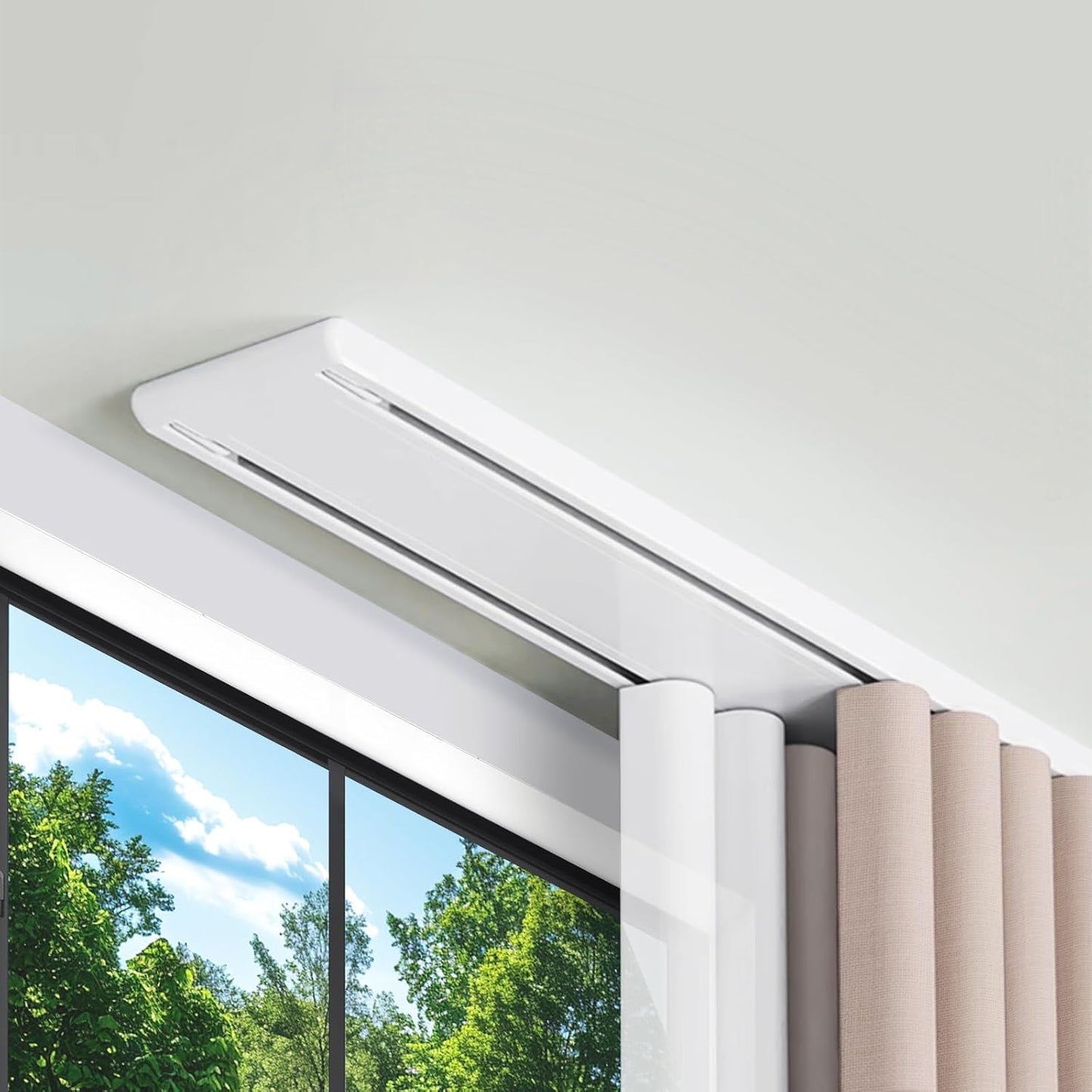 White Ceiling Mounted Curtain Track – Heavy Duty Double Track for Room Divider – Easy Install Ceiling Rail System (White-3M)