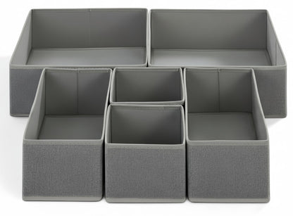 Nesrefyn 6-Pack Drawer Dividers & Organisers for Wardrobe – Foldable Storage Organisers for Clothes, Underwear, Socks, Bras, Accessories, Grey
