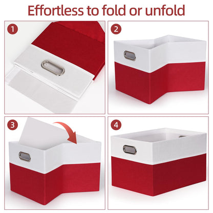 BinWhiz 3 Pack Clothing Storage Bins, Rectangle Large Storage Baskets with Metal Handle, Collapsible Storage Organiser Bins