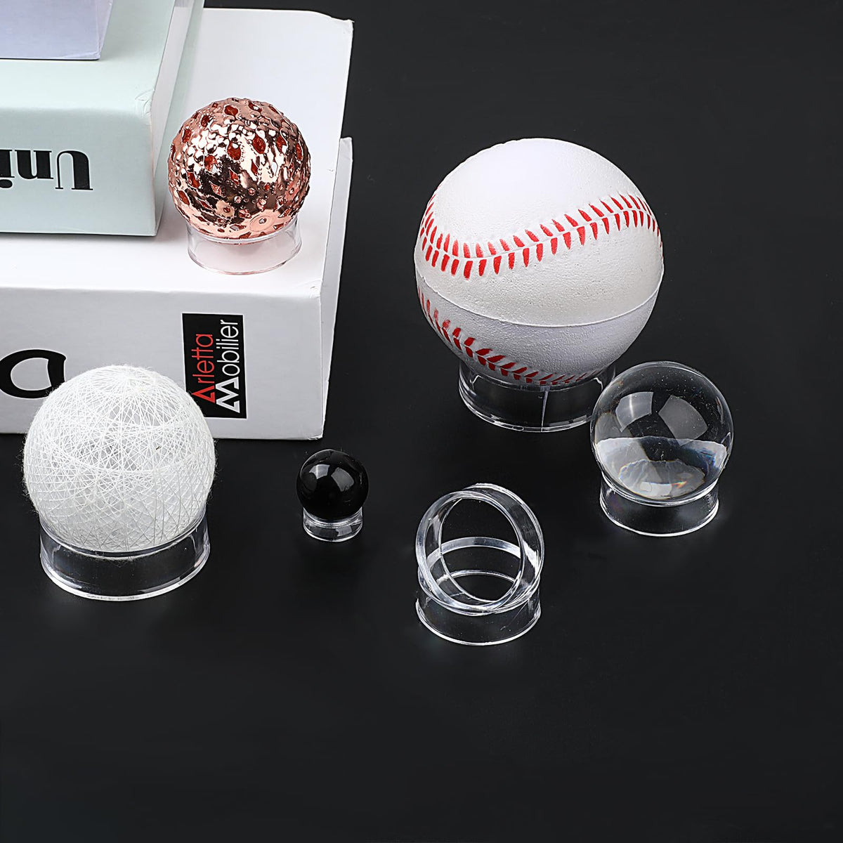 12 Pcs Crystal Sphere Stand Holder Clear Ball Acrylic Display Stand Rings Round Baseball Plastic Sphere Holder for Baseball Tennis Ball Golf