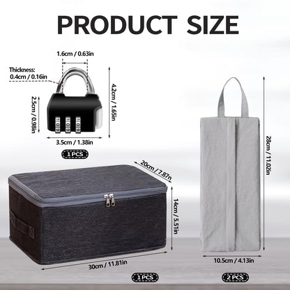 Lockable Box, Medicine Storage Box Boxes Storage with Lock, Foldable Storage Box, Mini Lock, 2 Storage Bags for Socks and Underwear, Waterproof
