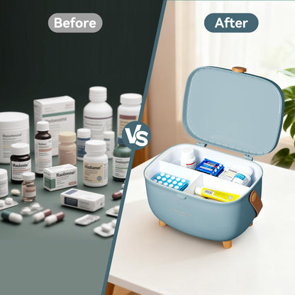 Nymblis Medicine Storage Box, Double Layers Portable Medicine Box, Blue