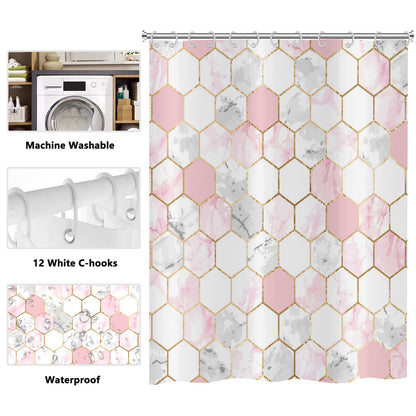 ASDCXZ Shower Curtain Marble 180x200 cm, Modern Light Luxury Pink Gold Grey Marble Optic Bathroom Shower Curtains Washable Polyester Textile