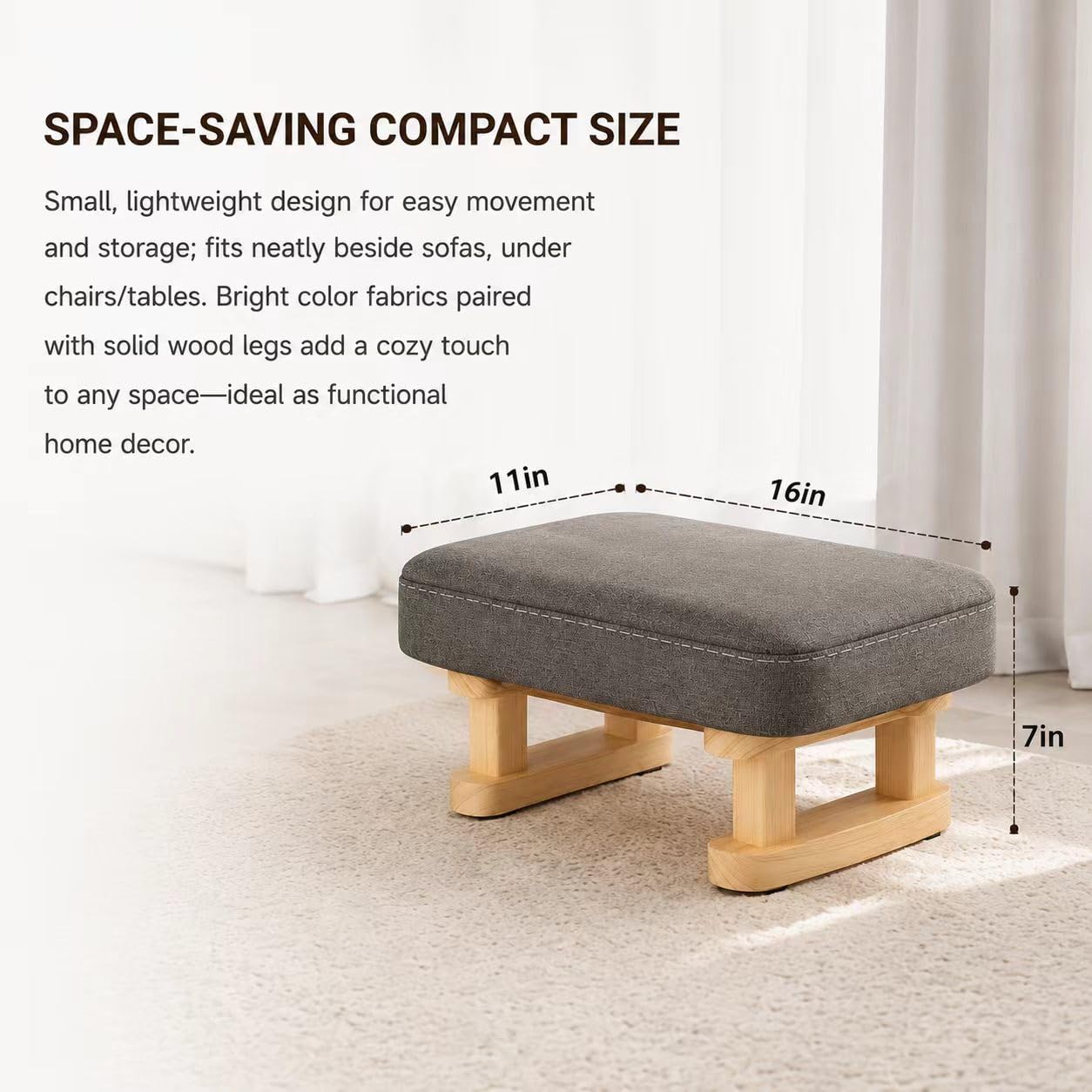 Small Footstool Ottoman, Removable Cover Fabric Foot Stool Rest with Wooden Legs and Non-Slip Soft Padding, Modern Footstools Step for Couch, Desk