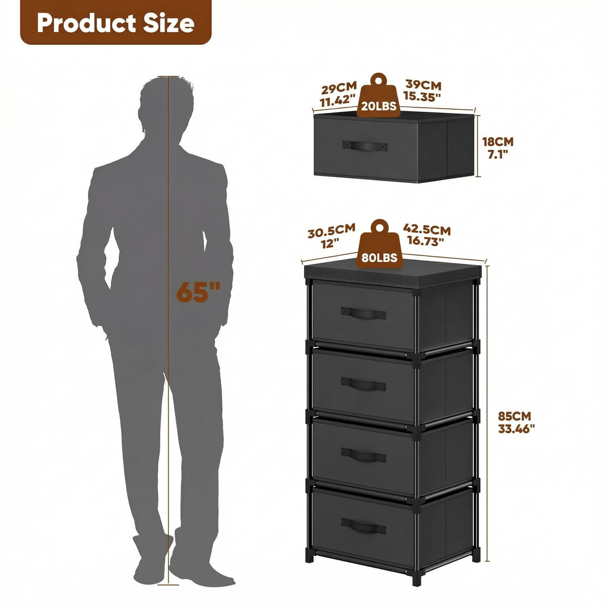 Mavivegue Fabric Chest of Drawers with 4 Fabric Drawers Bedroom
