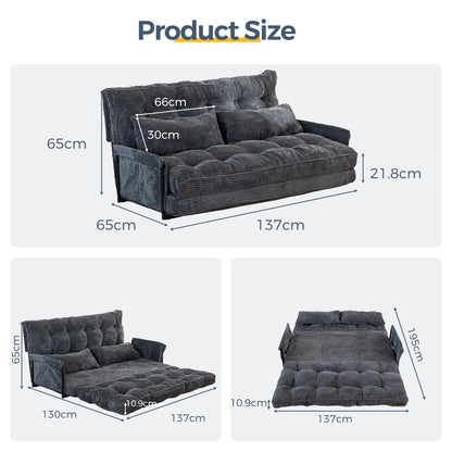 MAXYOYO Adjustable Floor Sofa Couch with 2 Pillows, Multi-Functional Bean Bag Bed, 5-Position Foldable Lazy Sofa Sleeper Bed with Armrest