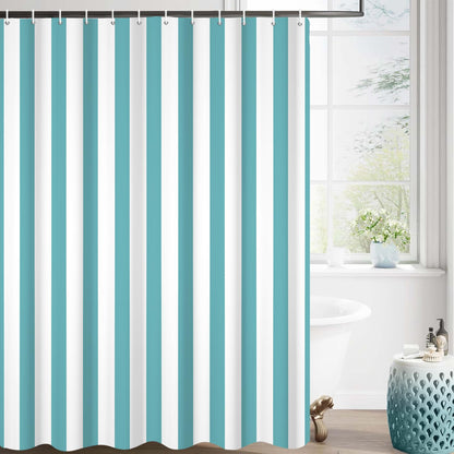 GCIREC Shower Curtain, 180x180cm, Light Teal and White Modern Minimalism Vertical Stripes Waterproof Fabric Machine Washable Bathroom Curtain with