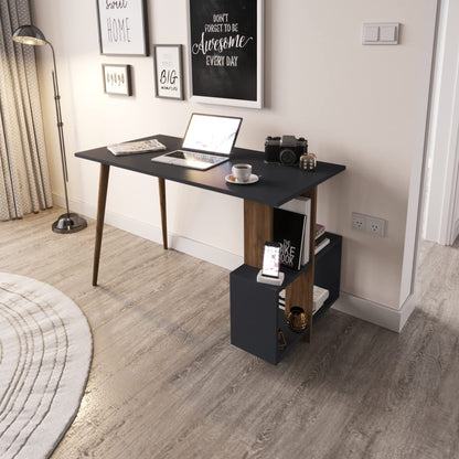 DEMANZE Writing Computer Desk, Home Office Study Desk with Space-Saving Bookshelf, Corner Laptop Pc Table with Storage Shelves