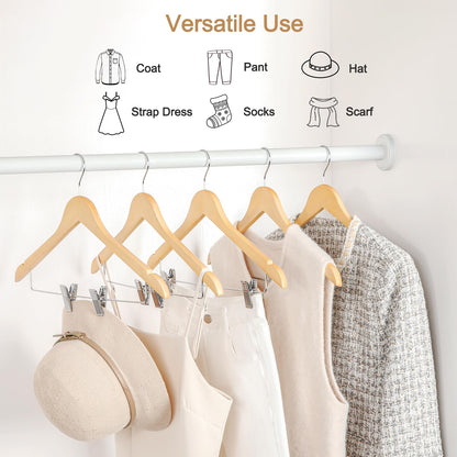 TOPIA HANGER Wooden Suit Hangers with Adjustable Metal Clips (20 Pack), Solid Smooth Wood Clothes Hangers, 360° Swivel Hook